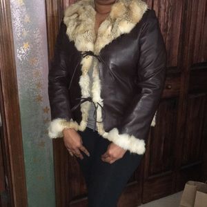 Dark Brown Faux leather with fur jacket